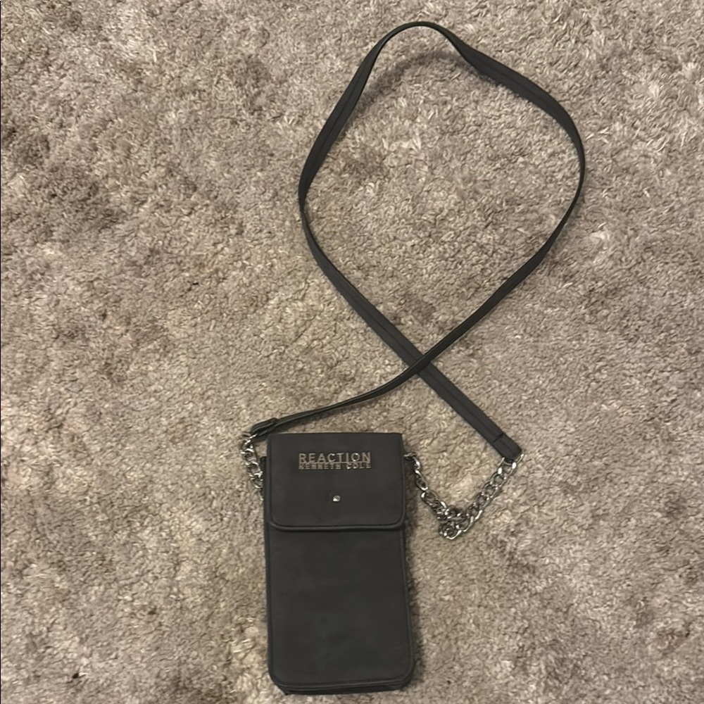 🍍 Kenneth Cole Gray Leather Wallet Purse Shoulder Length Chain &Leather Strap🍍